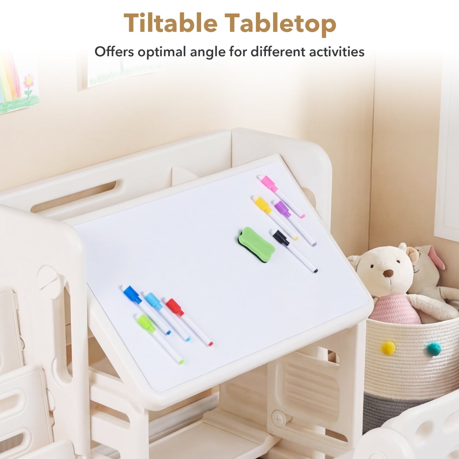 Kids Writing Desk & Chair Set with Side Bookshelves