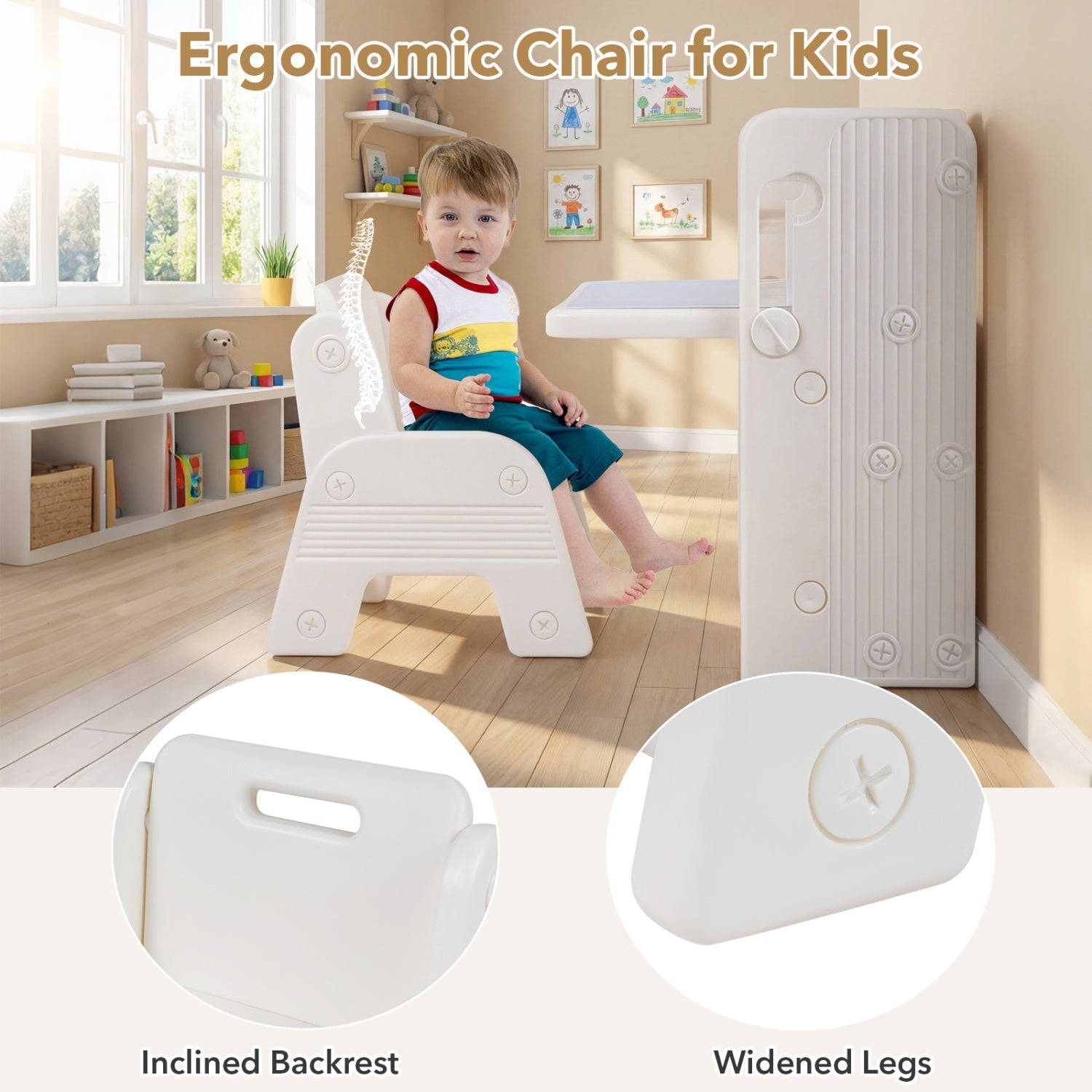 Kids Writing Desk & Chair Set with Side Bookshelves