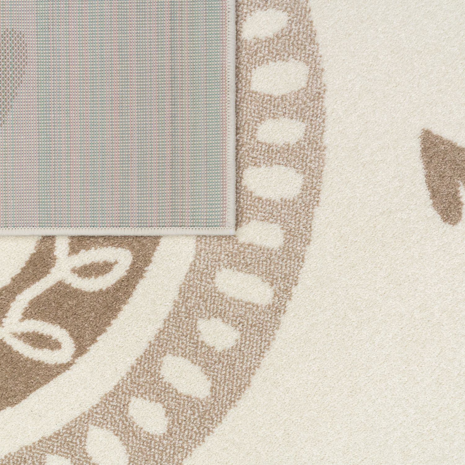 Kids Rug Nino with Rainbow and Hearts for Nursery in Beige Brown