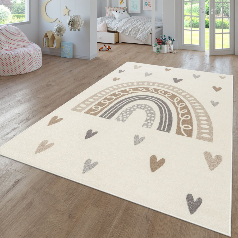 Nino Rainbow Hearts Nursery Rug — Beige Brown