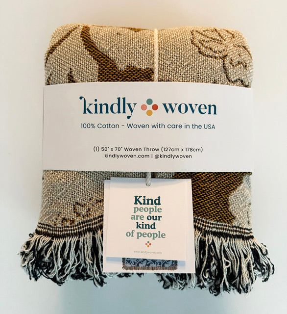 Henry Verbena Green Herringbone Jacquard Woven Throw Blanket, Reversible Cotton Throw, Made in USA