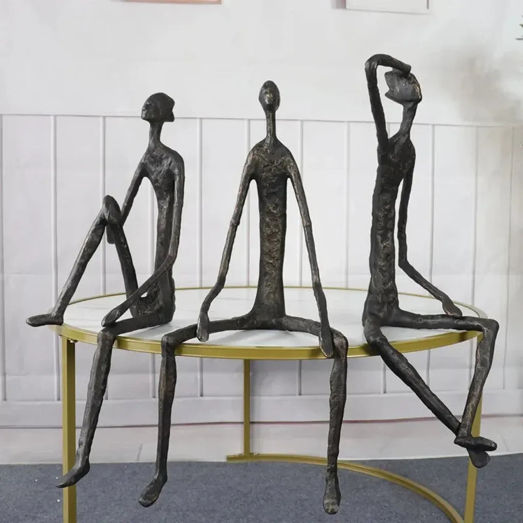 Large Abstract Sitting Human Sculpture Modern Metal Figurine