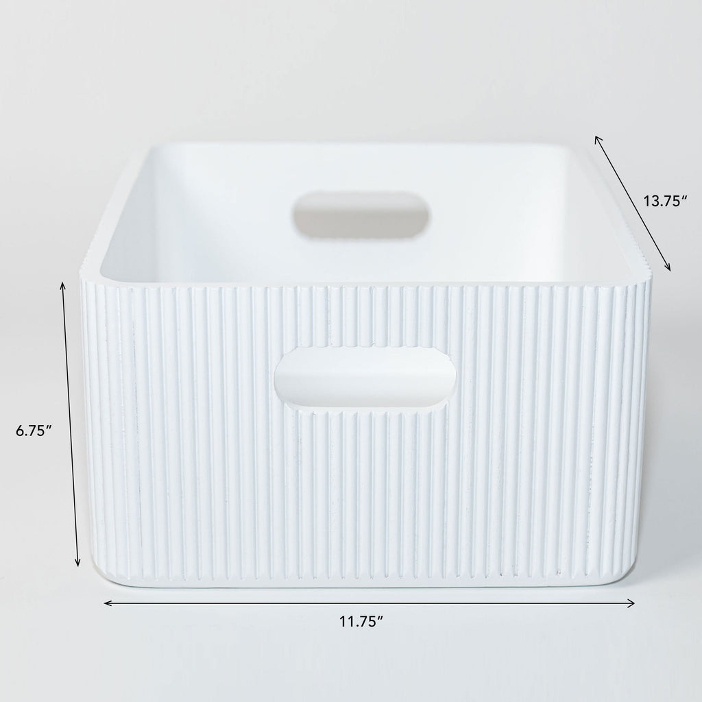 Wooden Ribbed Bins – White