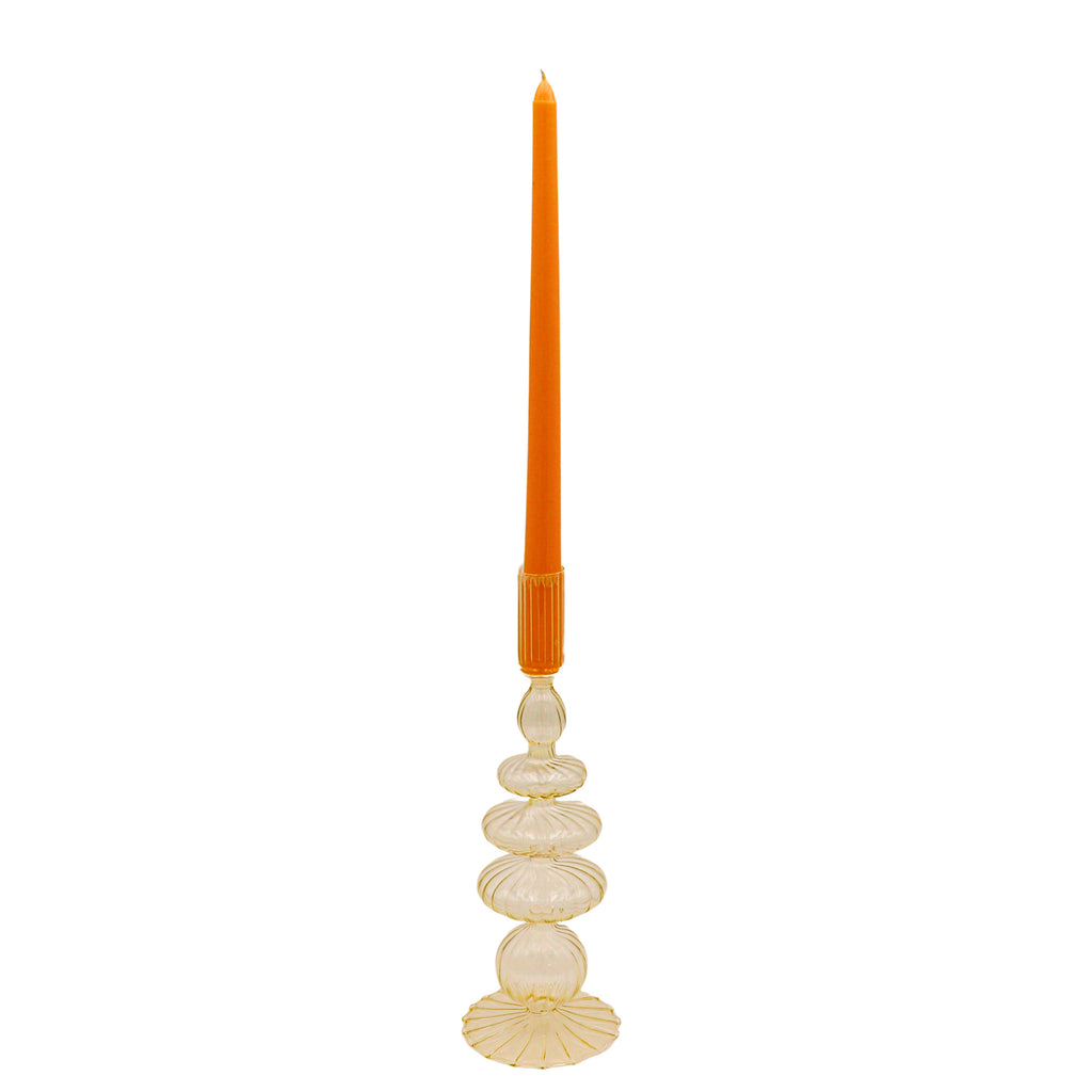 Buttercream Ribbed Glass Candle Holders - Pair