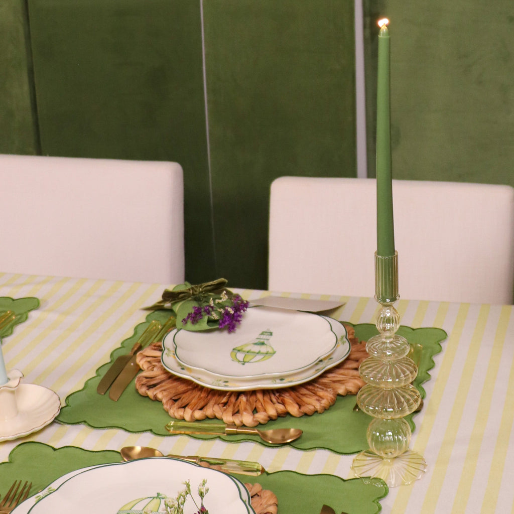 Buttercream Ribbed Glass Candle Holders - Pair