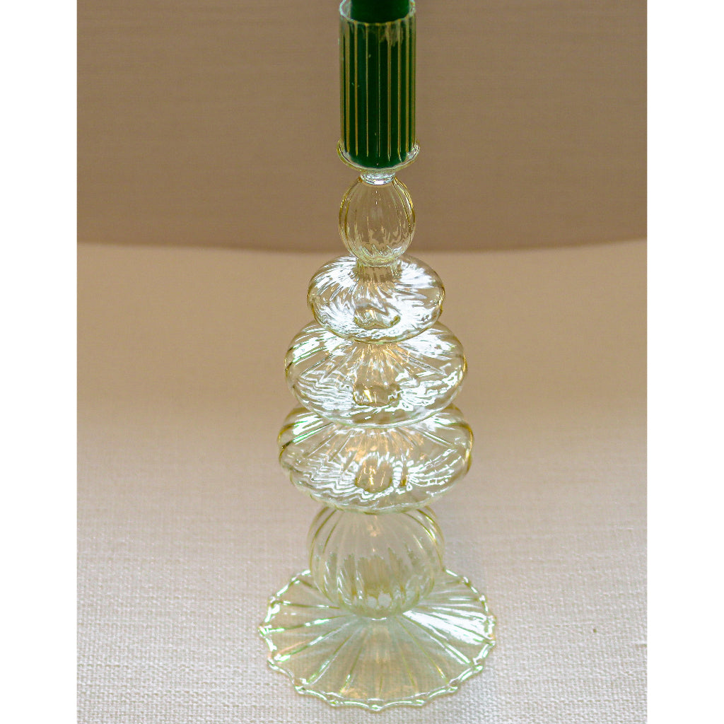 Buttercream Ribbed Glass Candle Holders - Pair