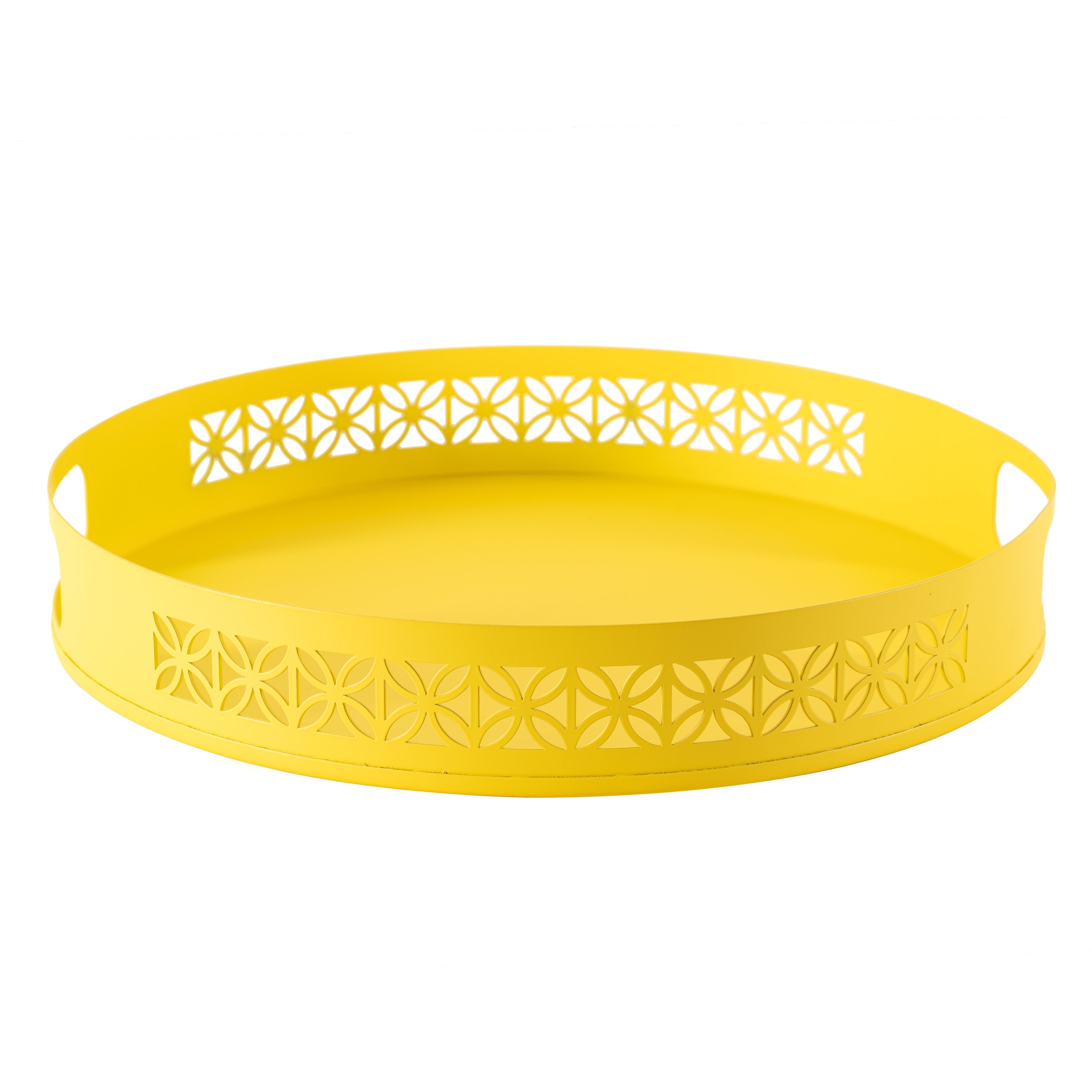 Breeze Block Metal Serving Tray Round-Lemon