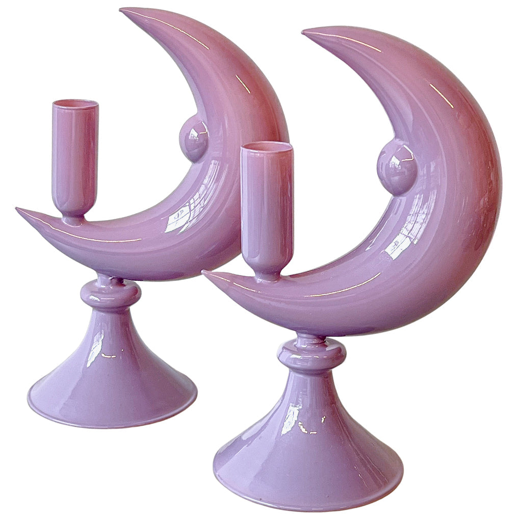 Lilac Crescent Glass Candle Holders - Pair