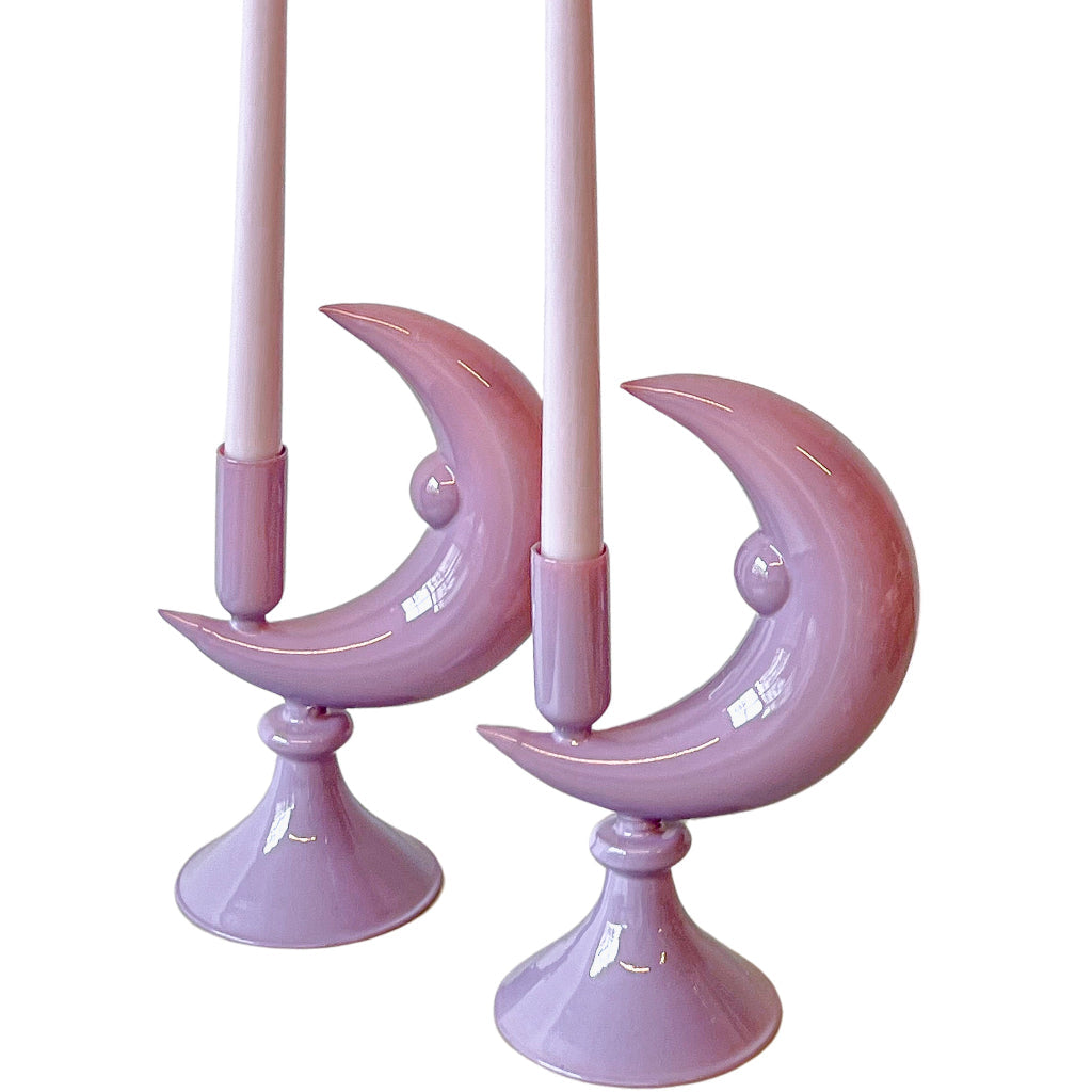 Lilac Crescent Glass Candle Holders - Pair