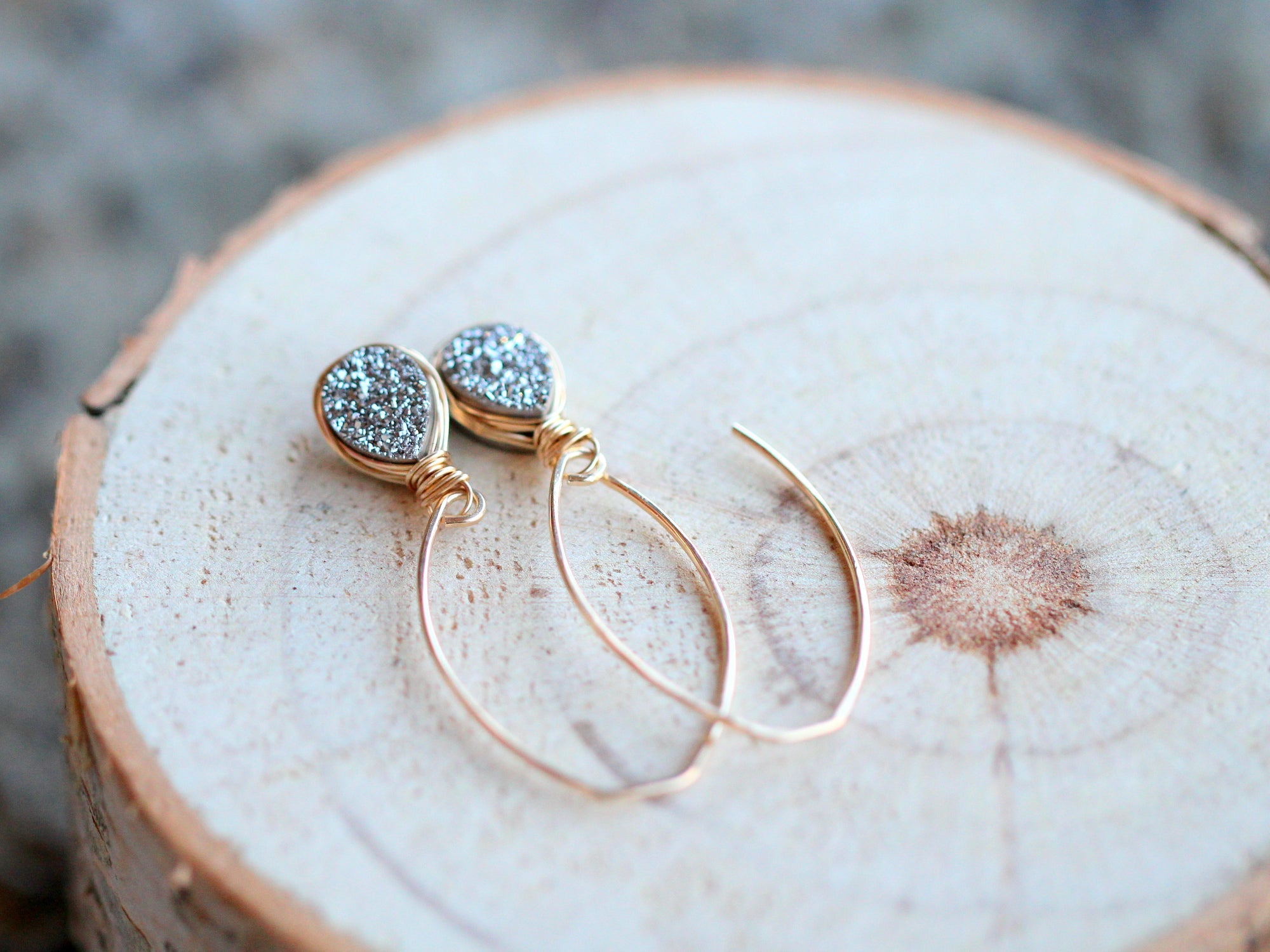 Linear Druzy Drops - Platinum