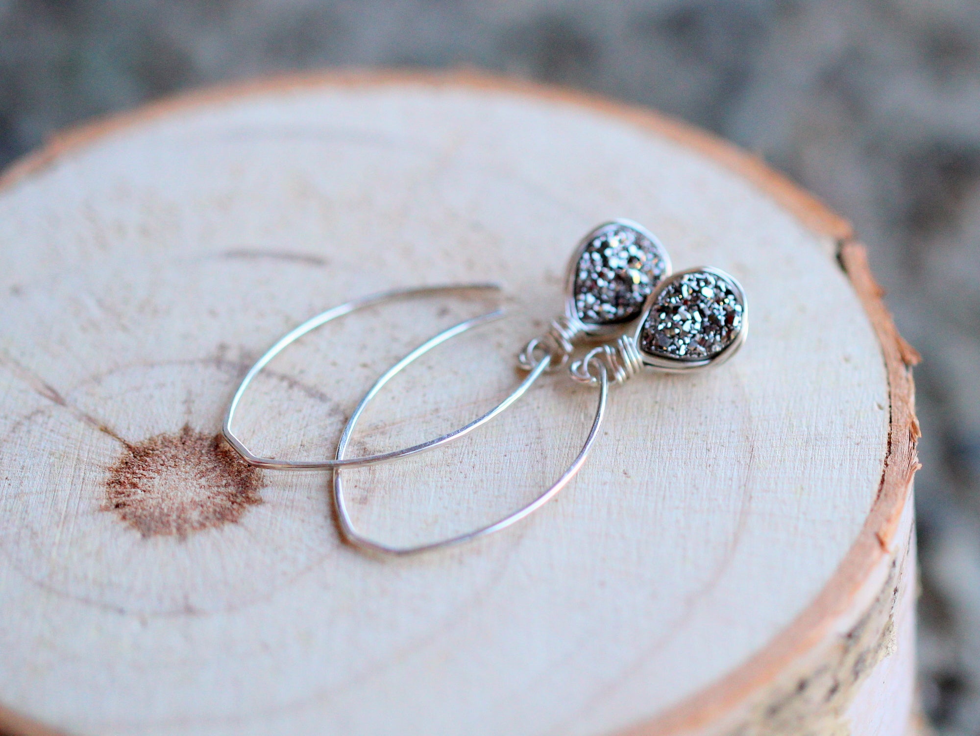 Linear Druzy Drops - Platinum