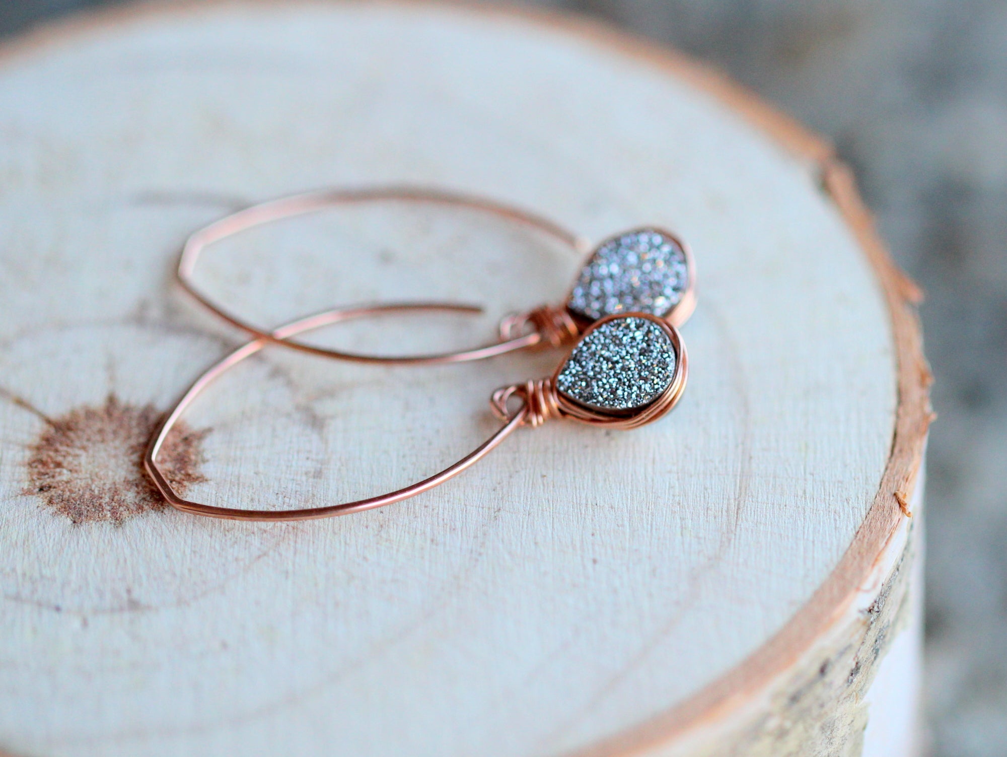 Linear Druzy Drops - Platinum