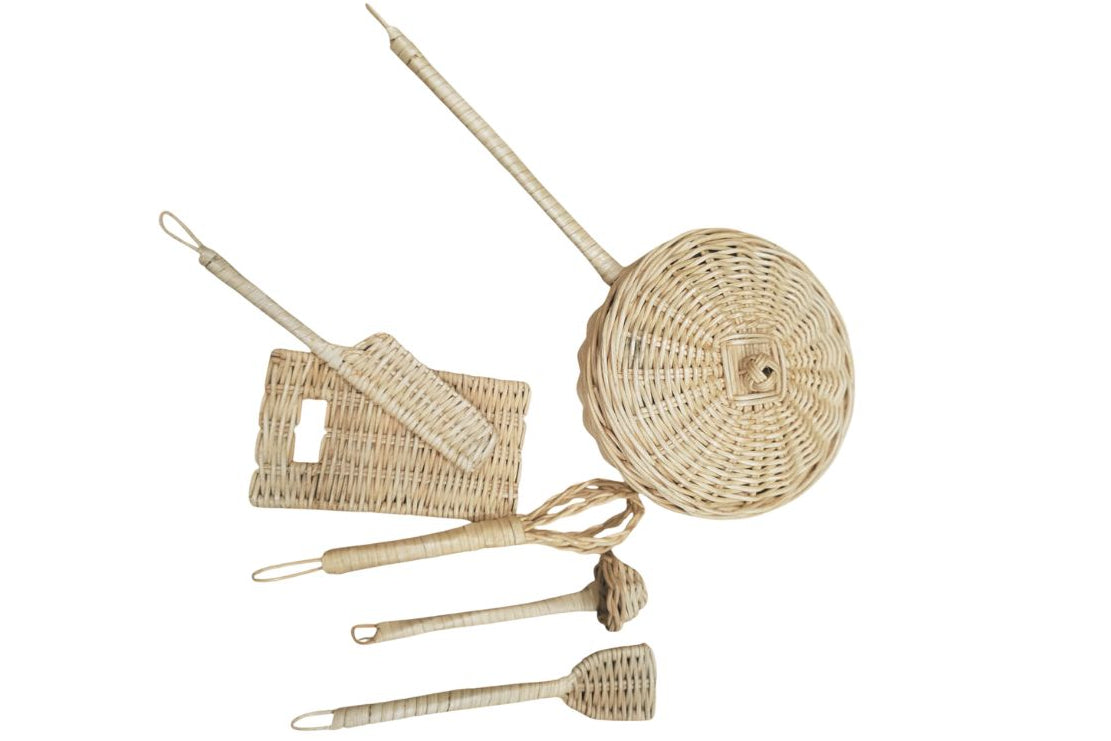 Rattan Play Kitchen Utensil Set