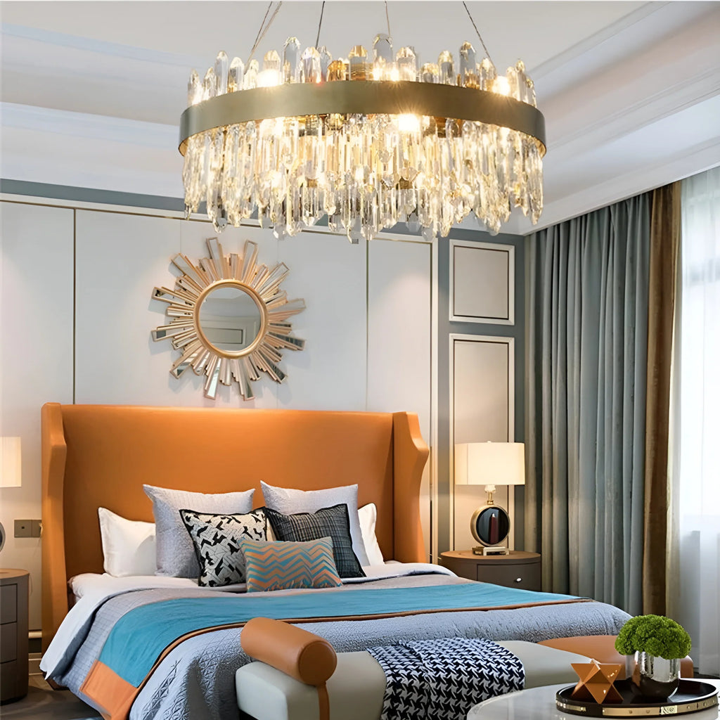 Round Luxury Crystal Column Chandelier