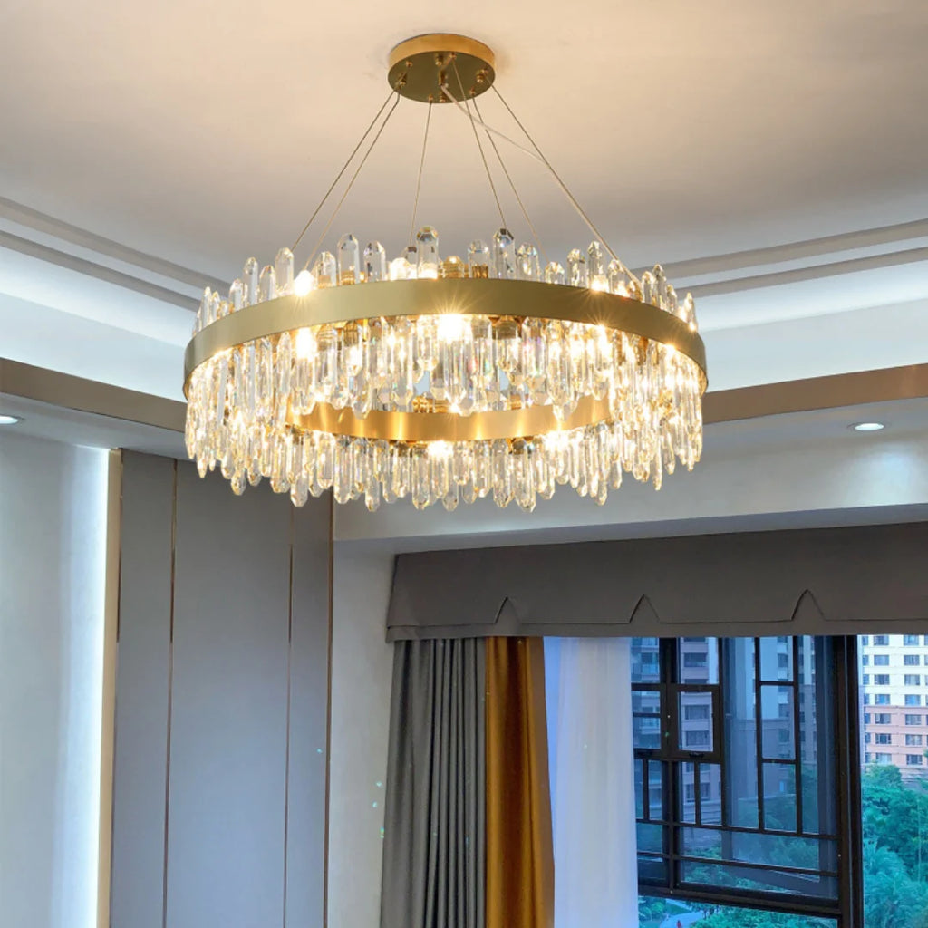 Round Luxury Crystal Column Chandelier