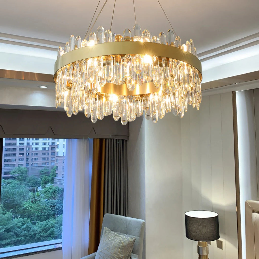 Round Luxury Crystal Column Chandelier