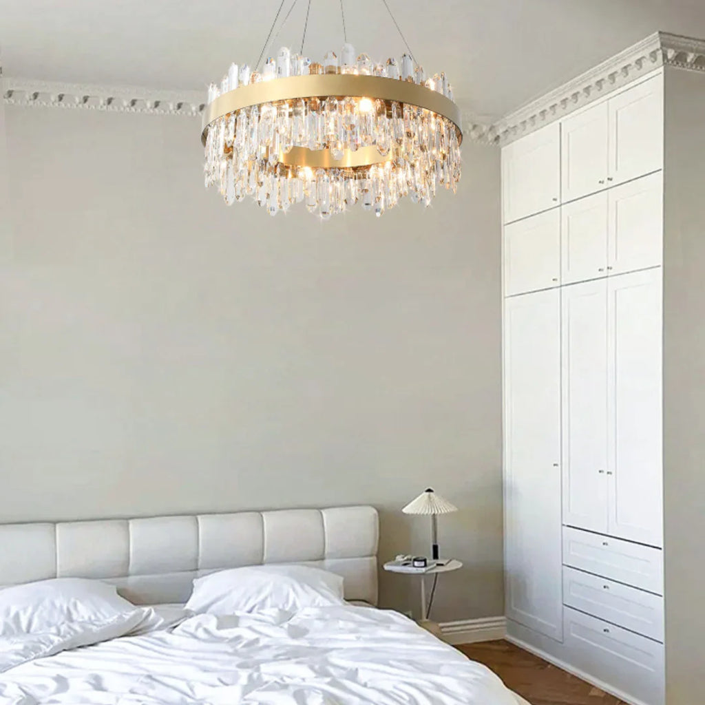 Round Luxury Crystal Column Chandelier