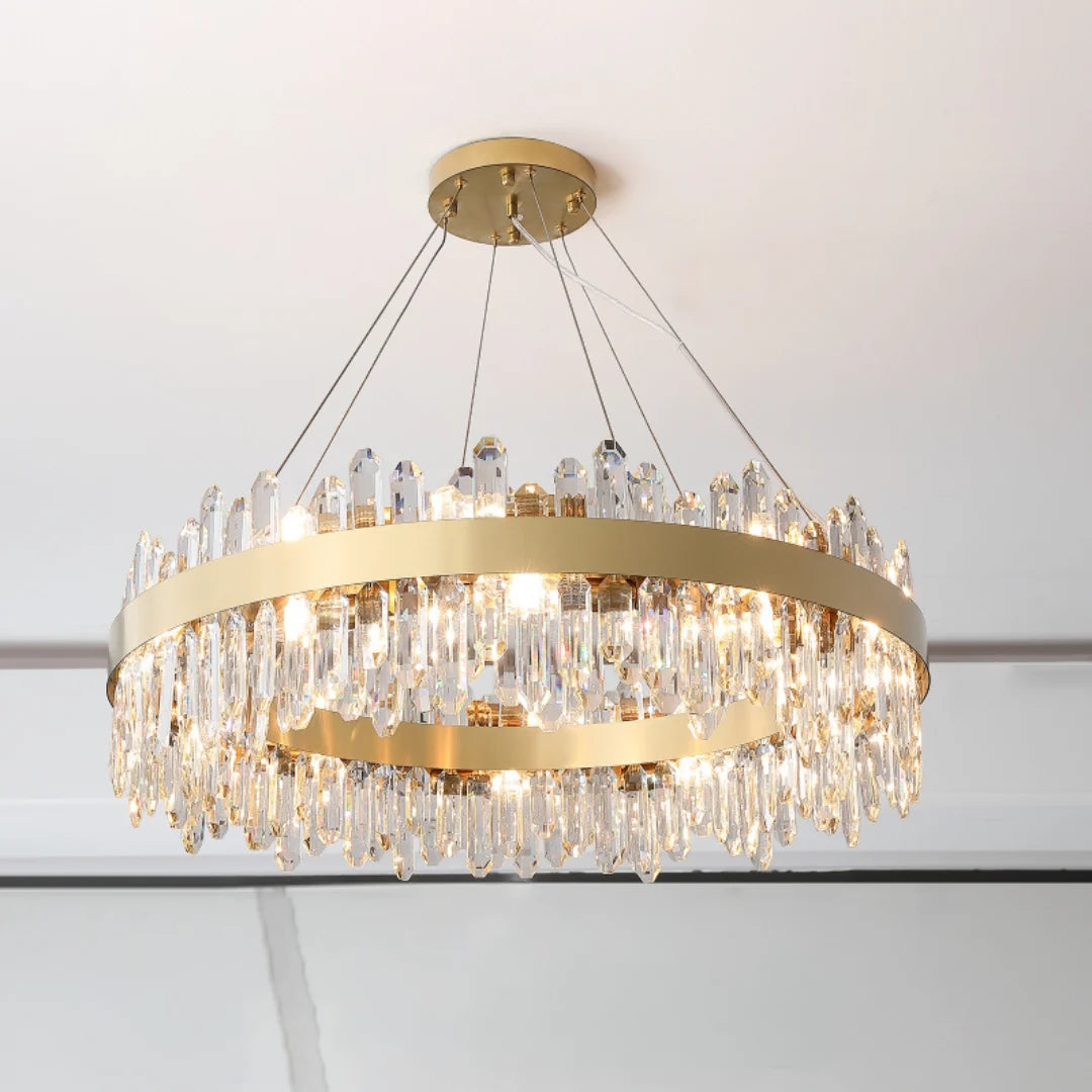 Round Luxury Crystal Column Chandelier