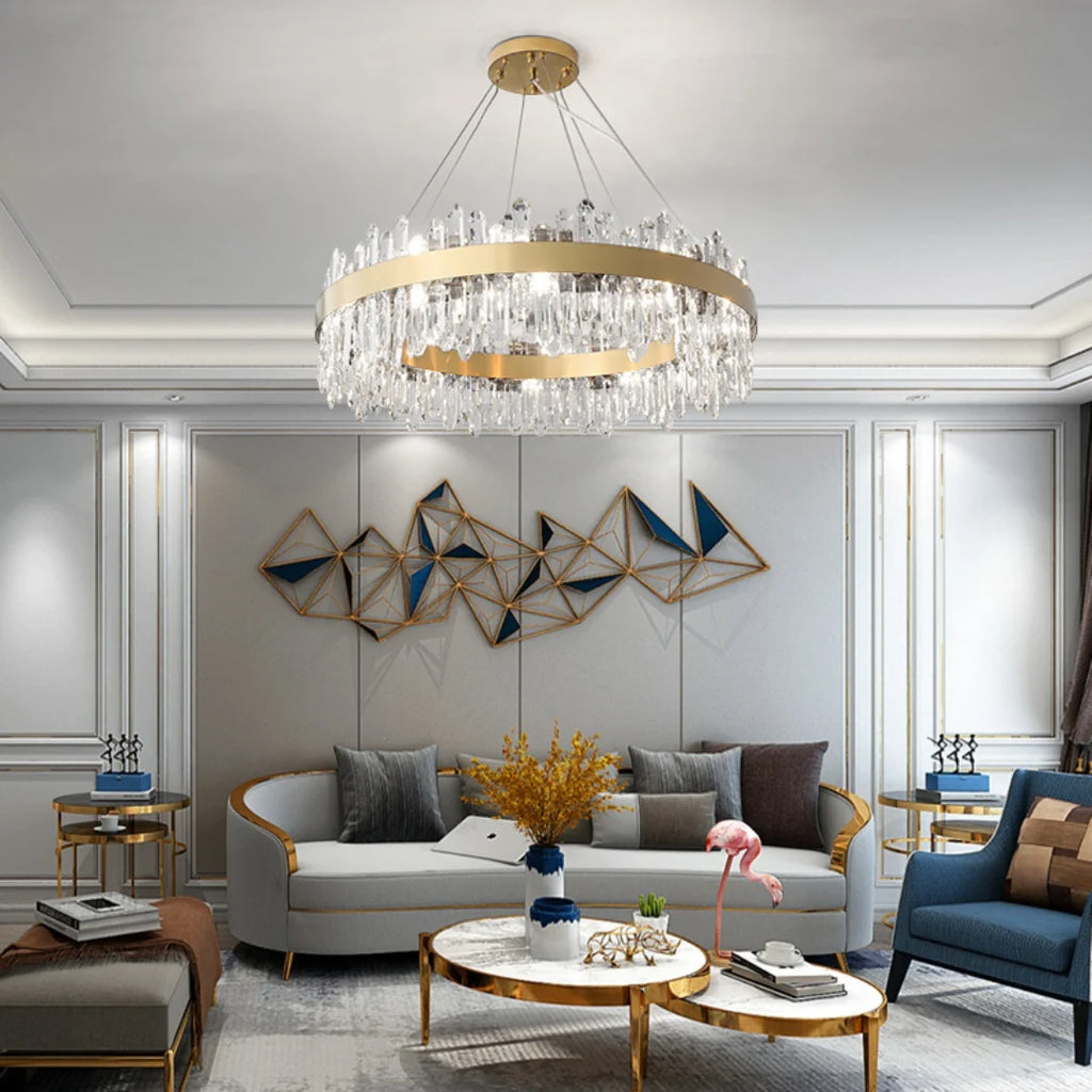 Round Luxury Crystal Column Chandelier