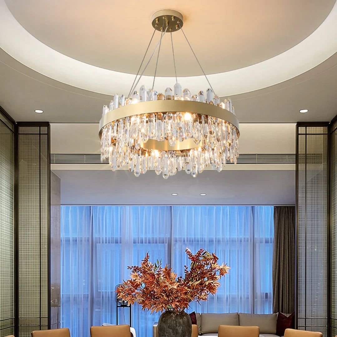 Round Luxury Crystal Column Chandelier