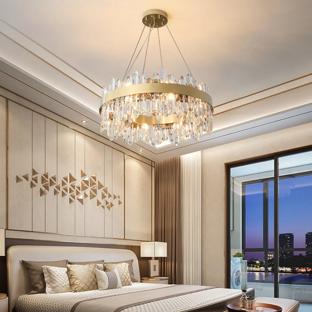 Round Luxury Crystal Column Chandelier