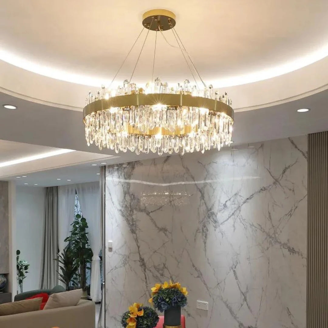 Round Luxury Crystal Column Chandelier