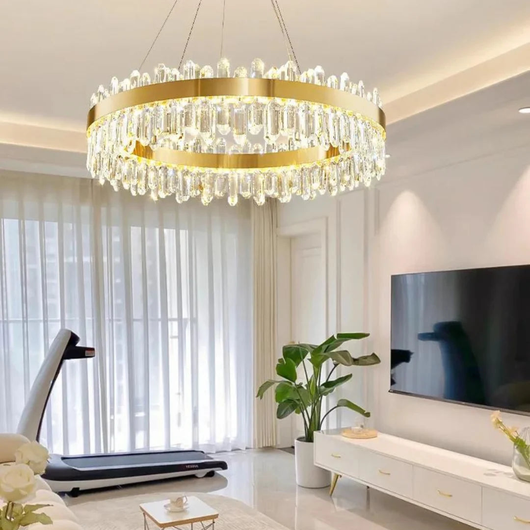 Round Luxury Crystal Column Chandelier