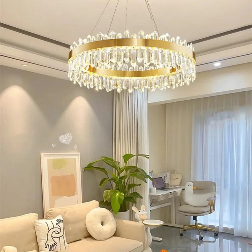 Round Luxury Crystal Column Chandelier