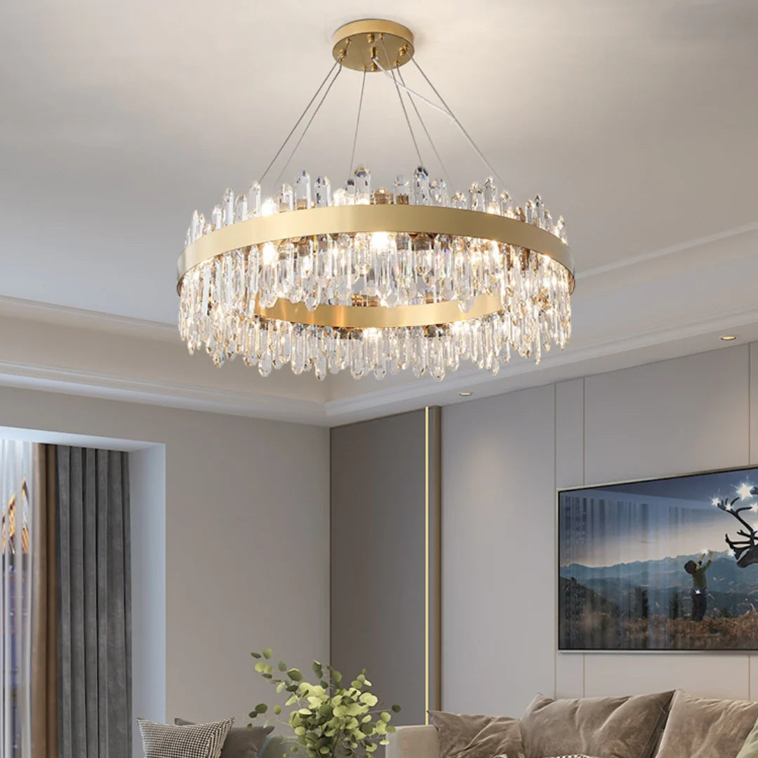 Round Luxury Crystal Column Chandelier