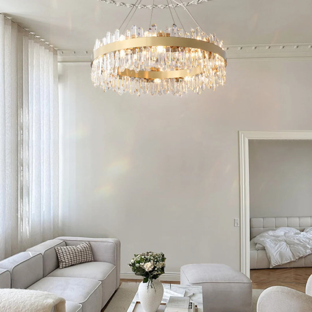 Round Luxury Crystal Column Chandelier