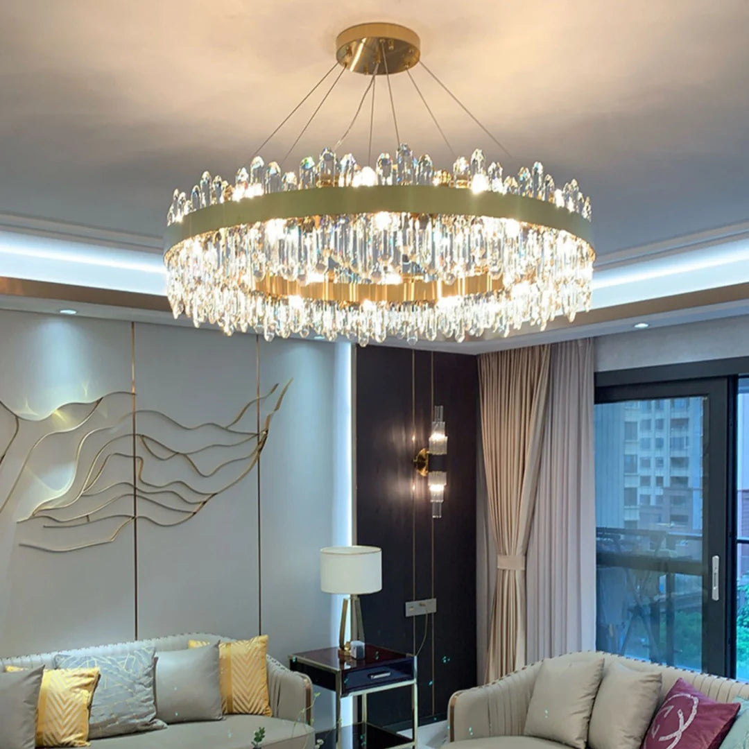 Round Luxury Crystal Column Chandelier