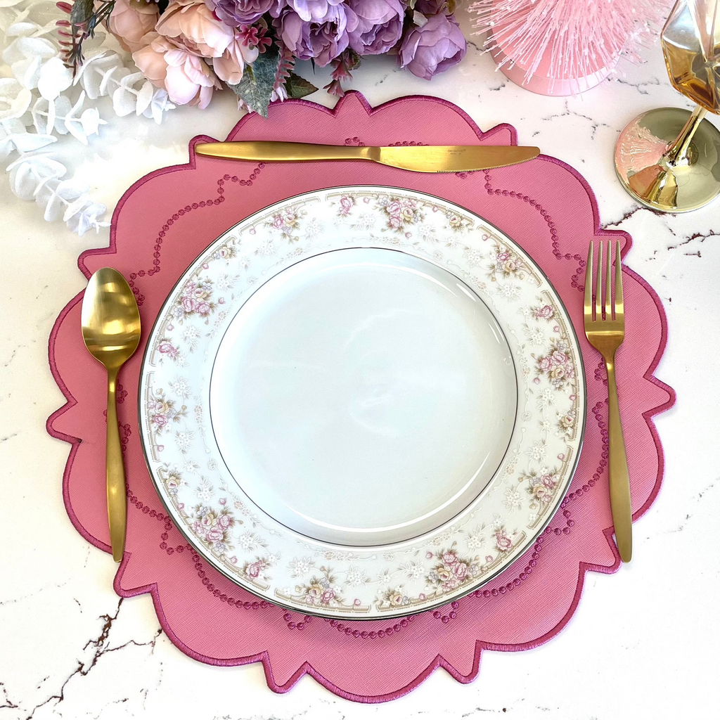 SOLSTICE PINK SCALLOPED FAUX LEATHER PLACEMAT (Set Of 4)