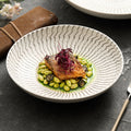 Luxury Japanese-Style Ceramic Dinner Plate – Modern Black Line Pattern