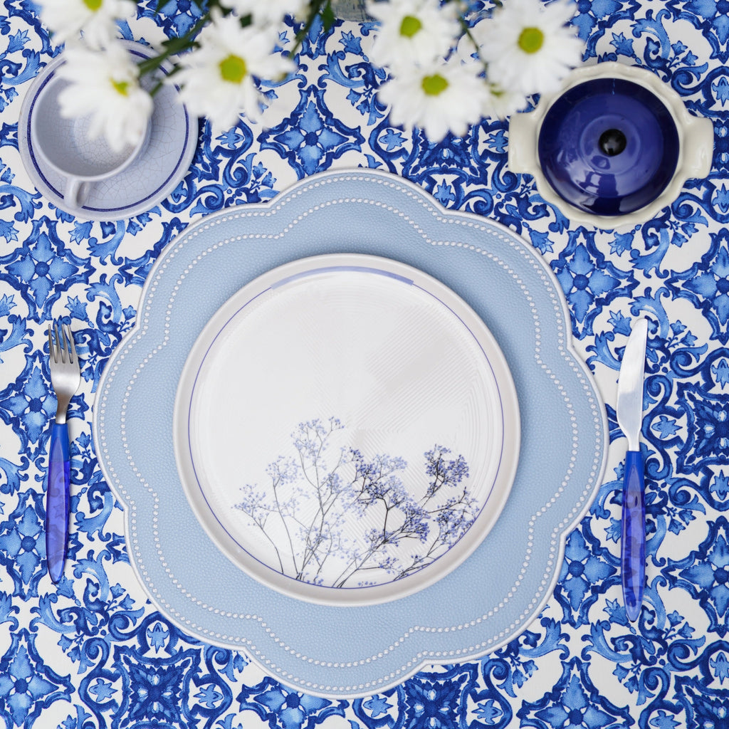 NURTURE SKY BLUE FAUX LEATHER SCALLOPED PLACEMAT (Set Of 4)