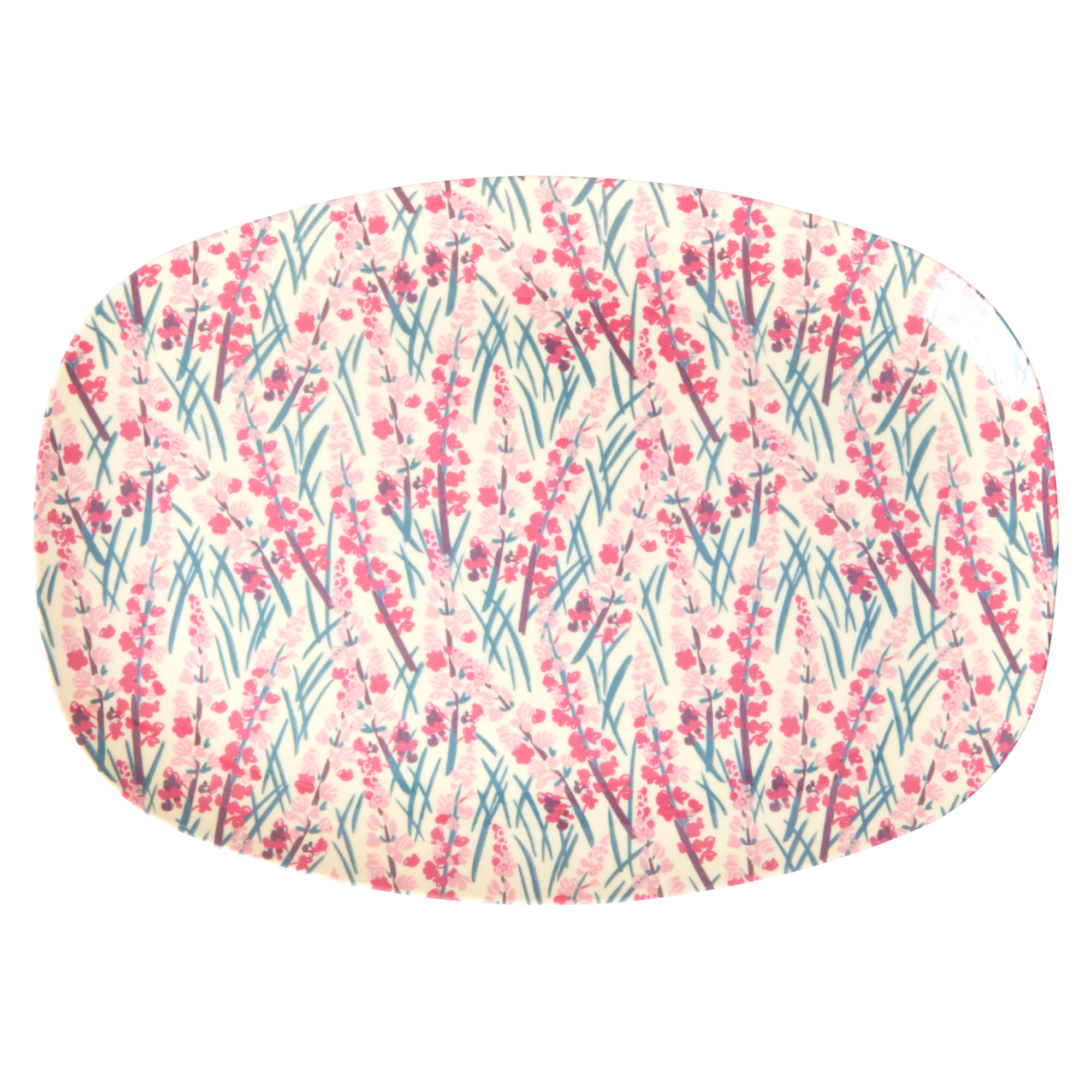 Medium Melamine Rectangular Plate - Pink - Floral Field Print