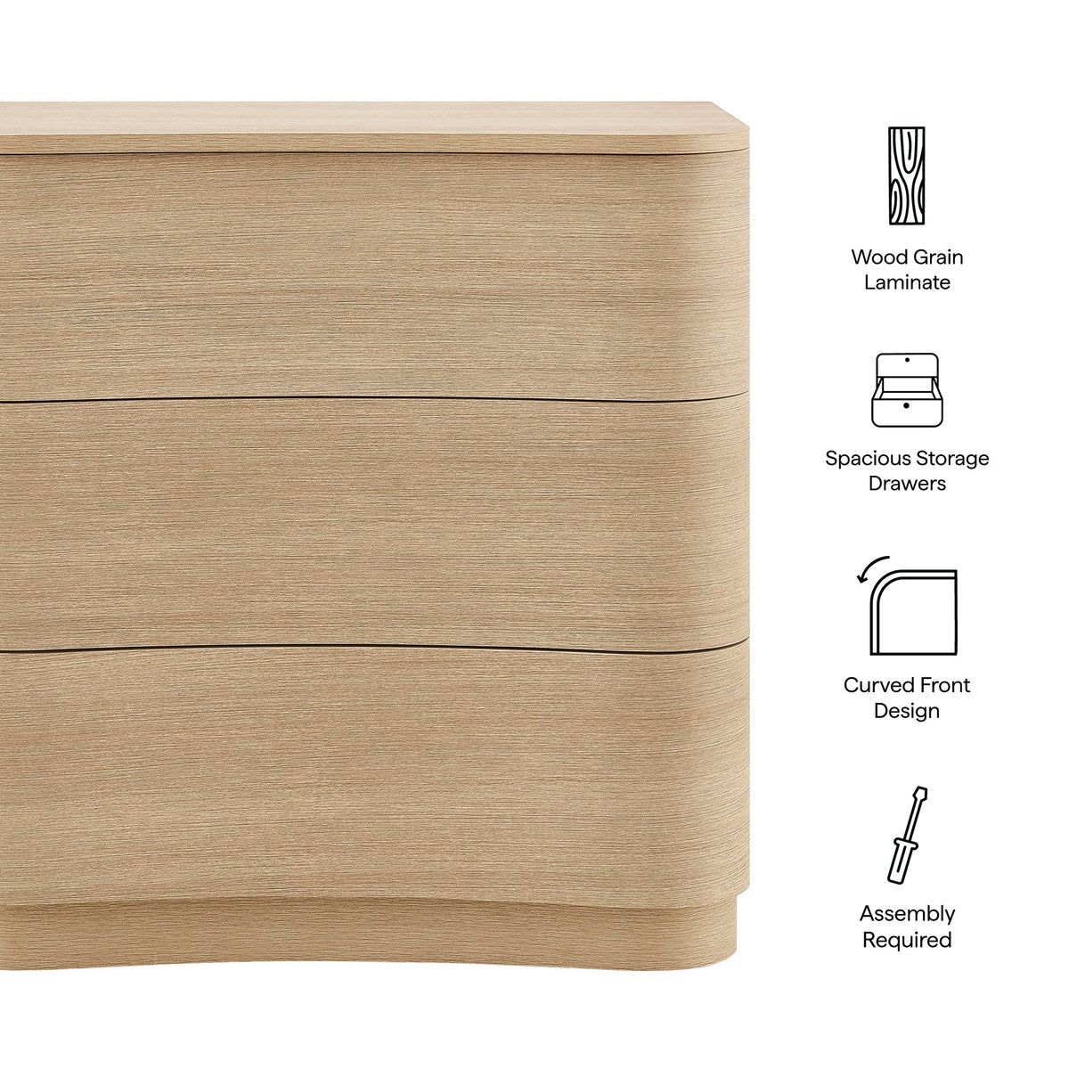 Mirae 3-Drawer Curved Compact Dresser by Modway