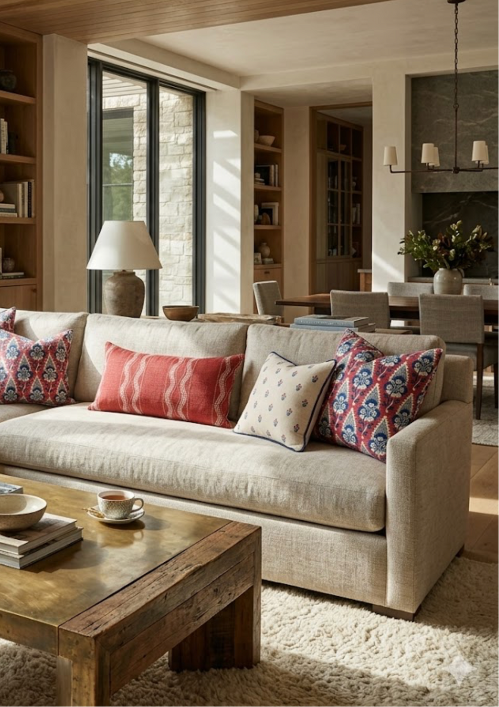 Moira Floral Pillow Cover in Red + Blue, Schumacher Textiles