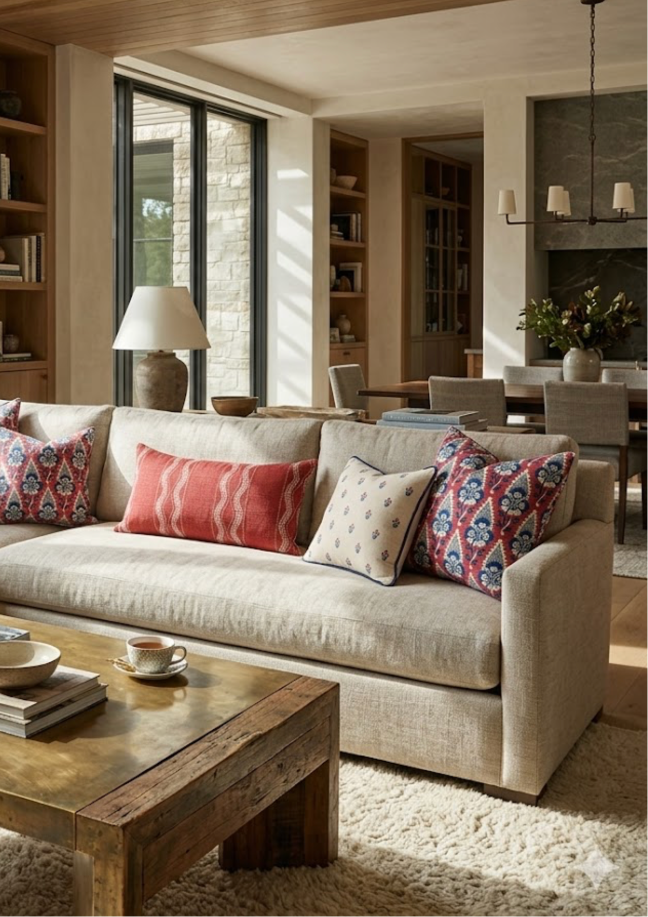 Moira Floral Pillow Cover in Red + Blue, Schumacher Textiles