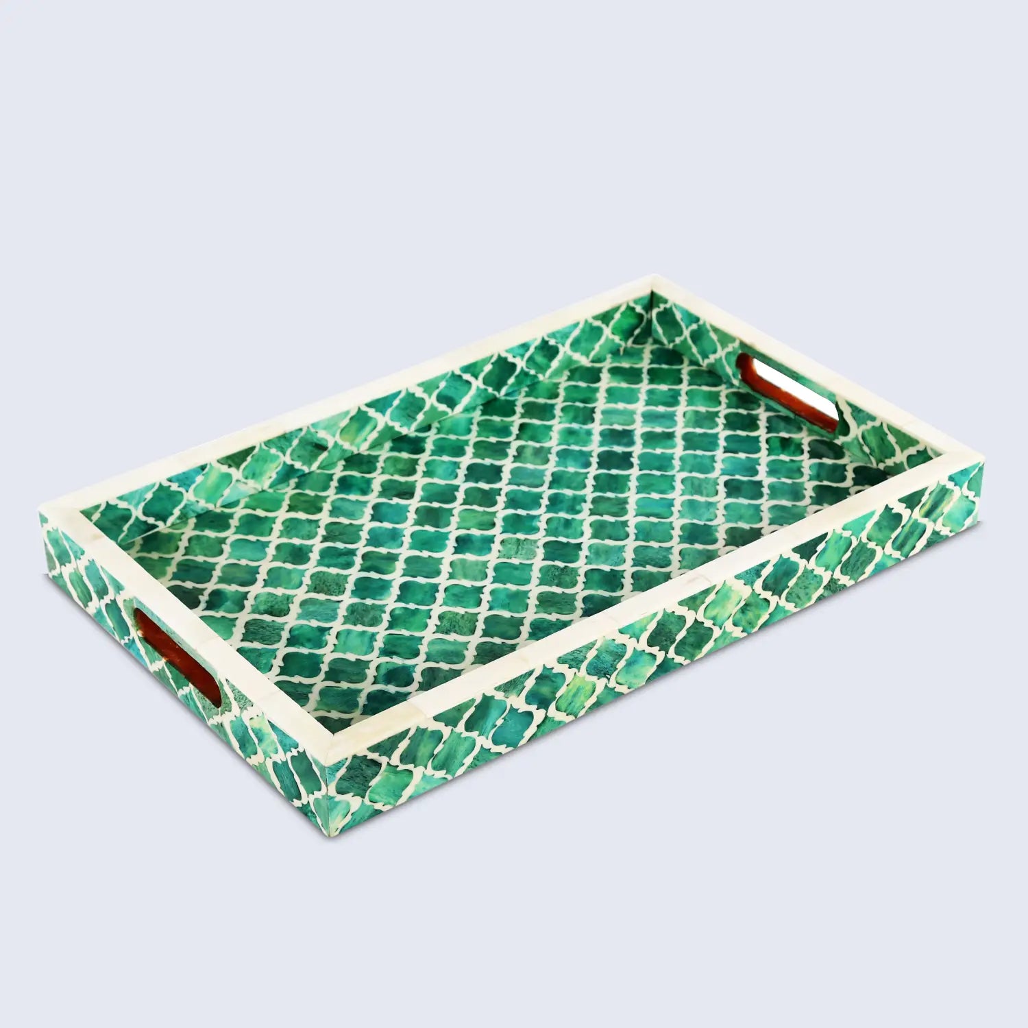 Decorative Moroccan Tray – Green & White Design, Available in 3 Sizes