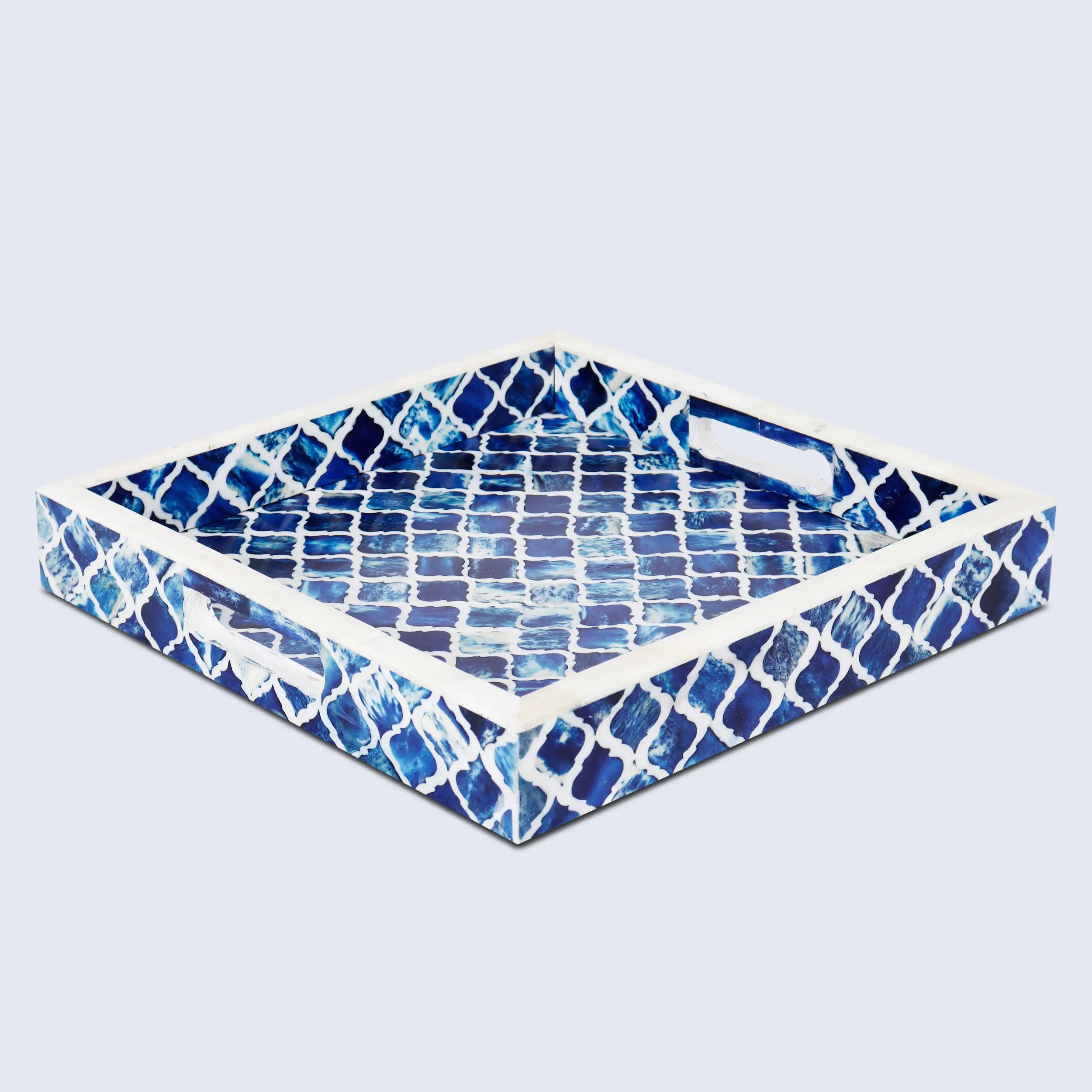 Decorative Moroccan Tray – Blue & White Design, Available in 3 Sizes
