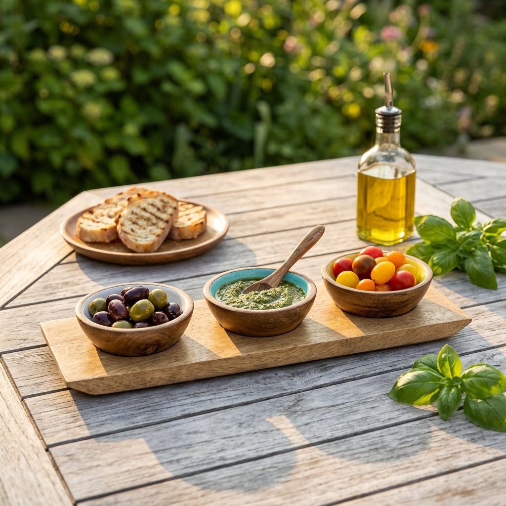 House of Avana Mango Wood Condiment Set with Enamel Bowls