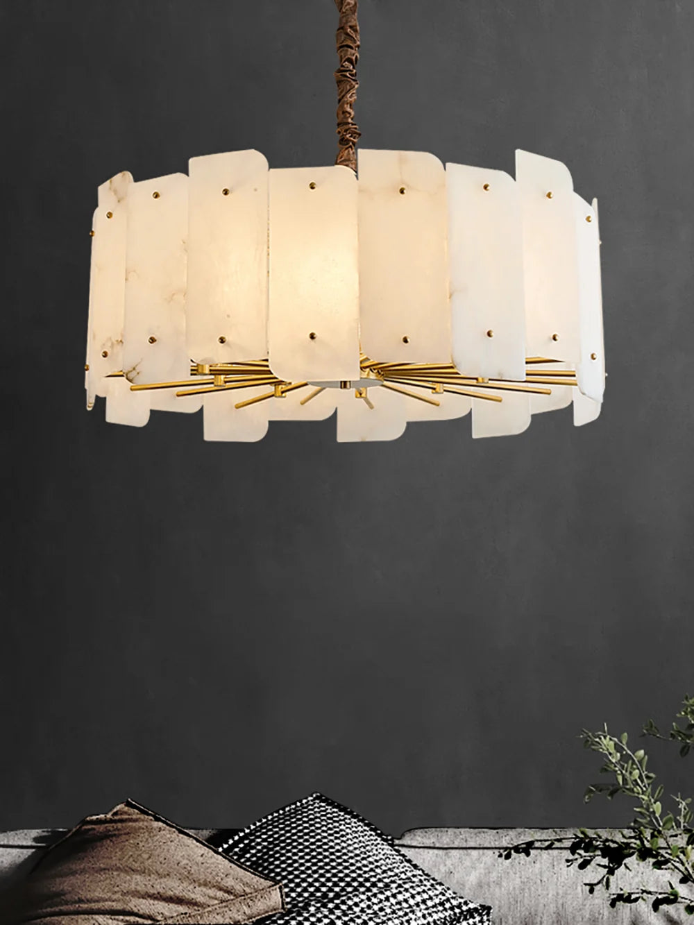 Alabaster Lorry Round Copper Chandelier