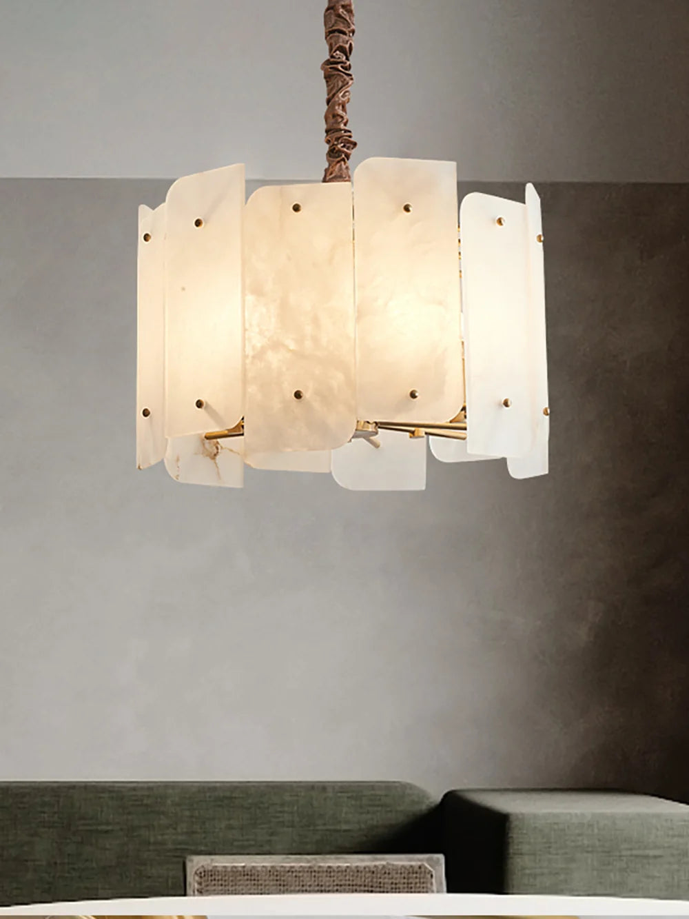 Alabaster Lorry Round Copper Chandelier