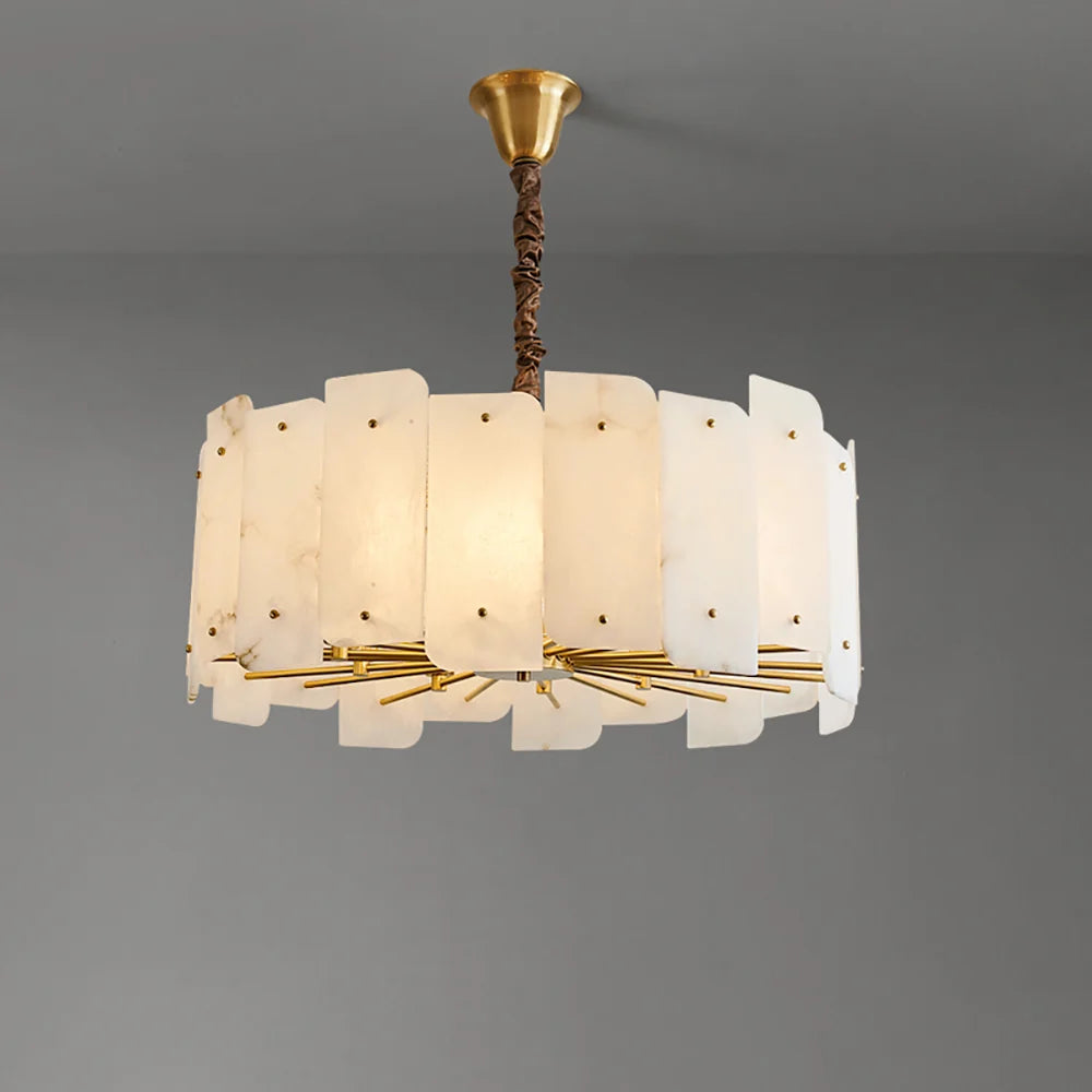 Alabaster Lorry Round Copper Chandelier