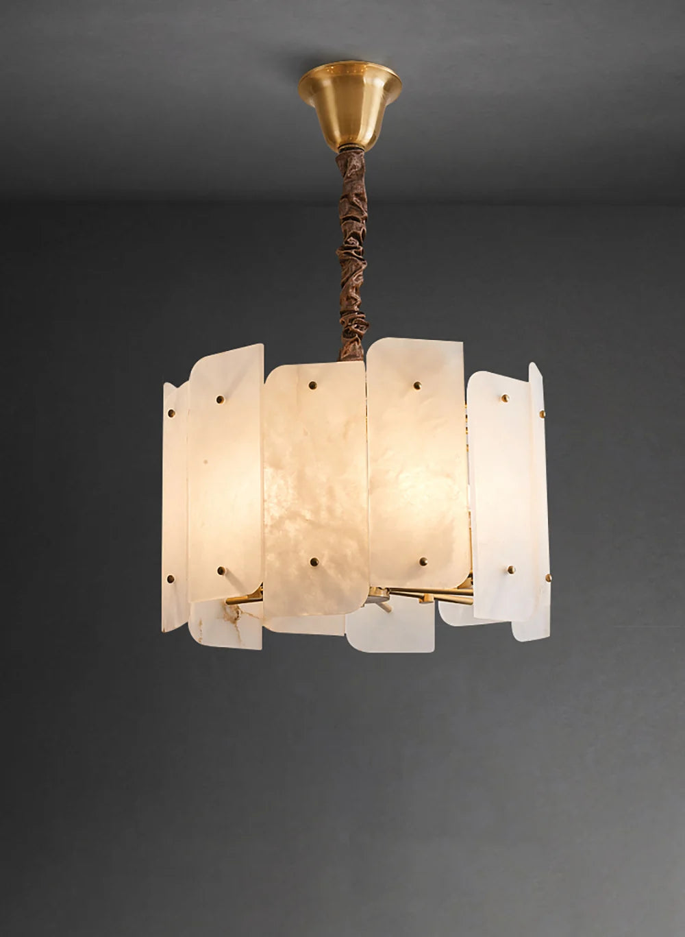 Alabaster Lorry Round Copper Chandelier