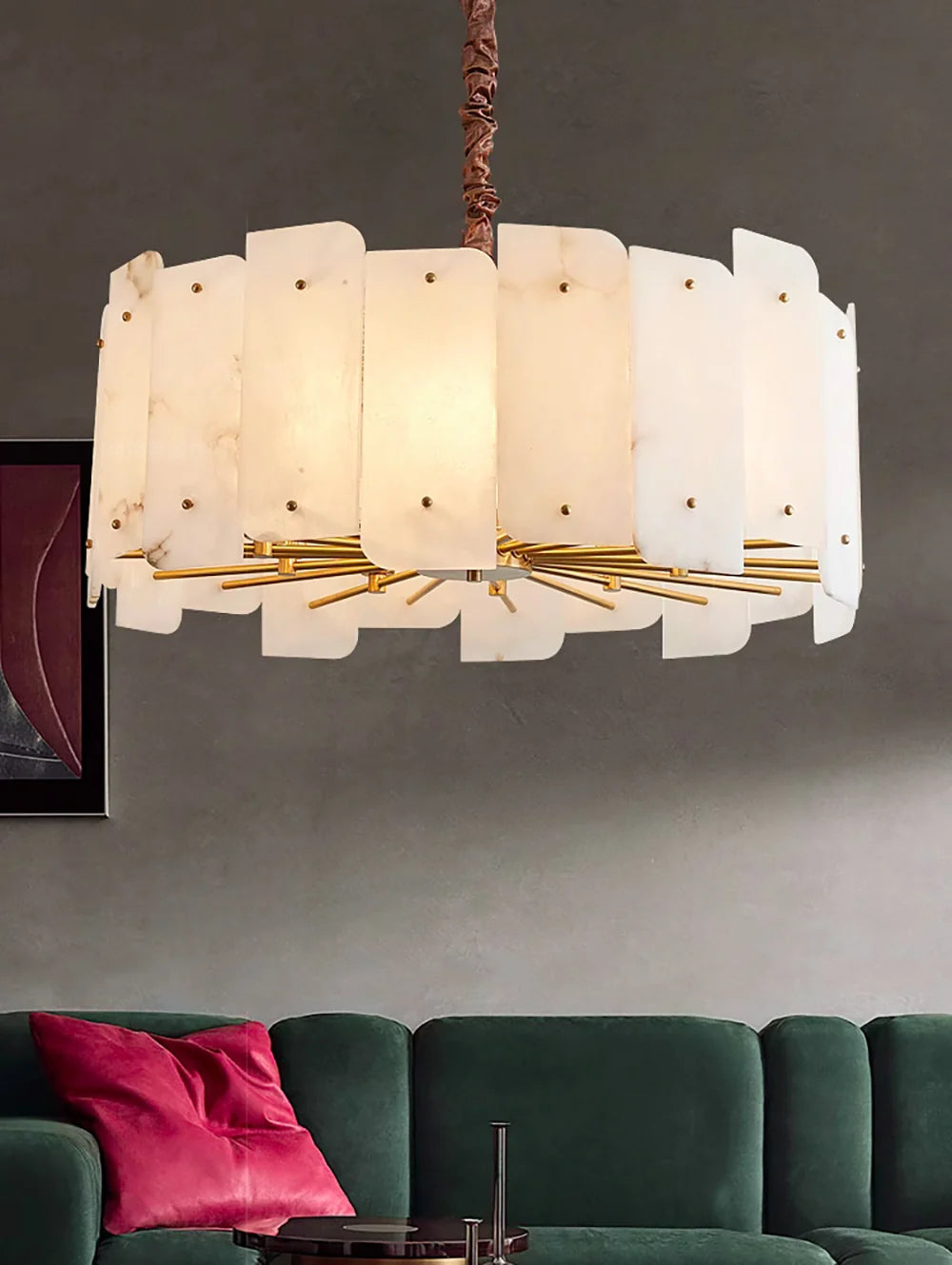 Alabaster Lorry Round Copper Chandelier