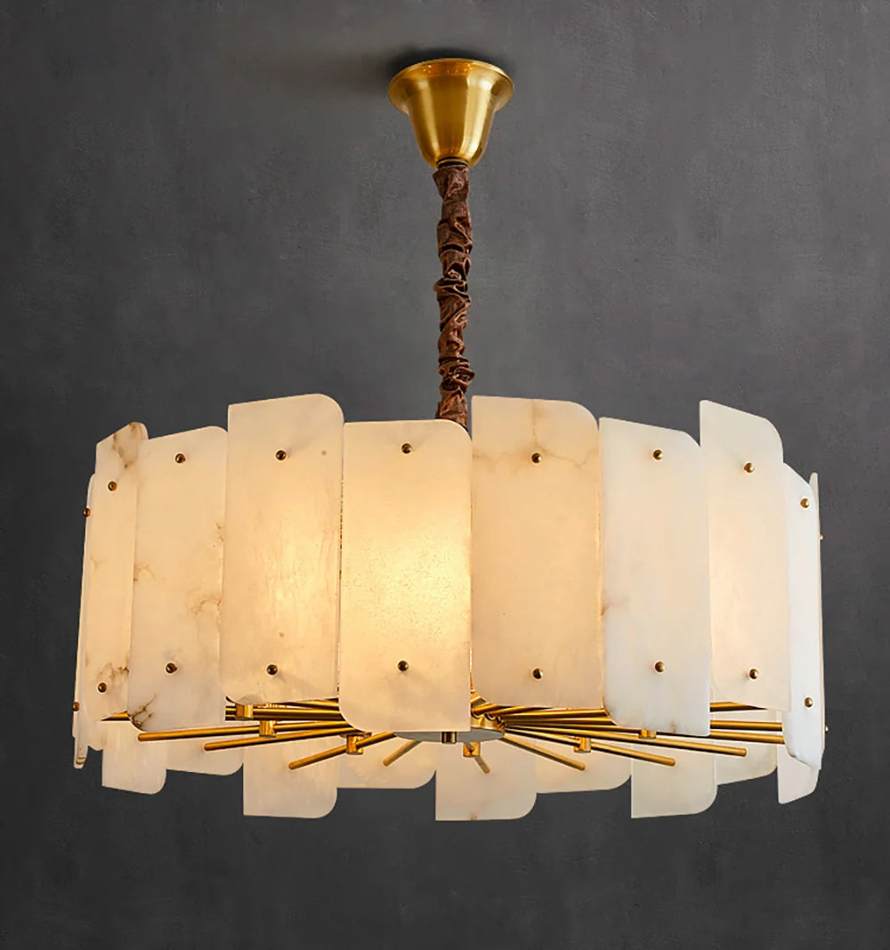 Alabaster Lorry Round Copper Chandelier