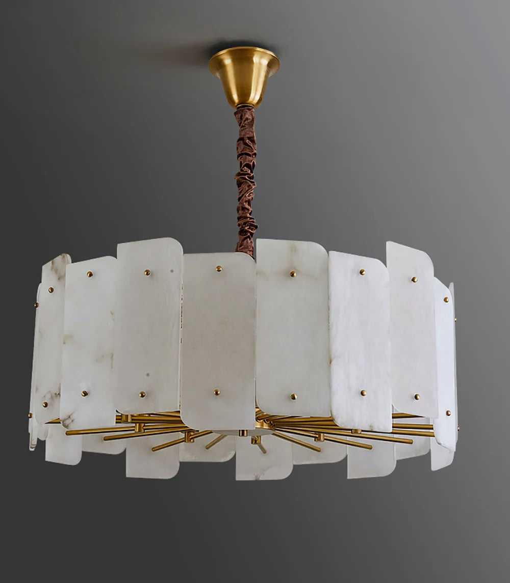 Alabaster Lorry Round Copper Chandelier
