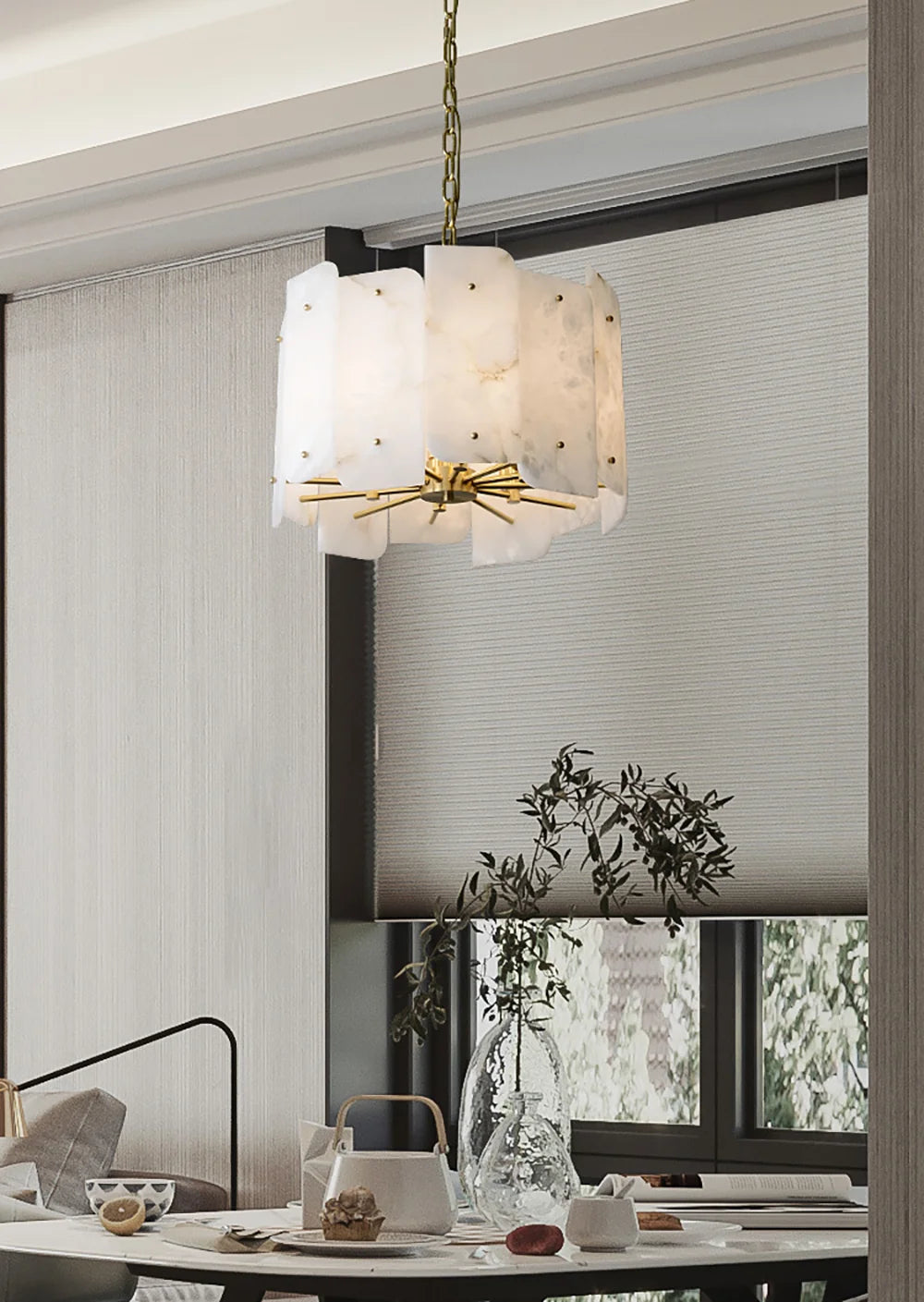 Alabaster Lorry Round Copper Chandelier