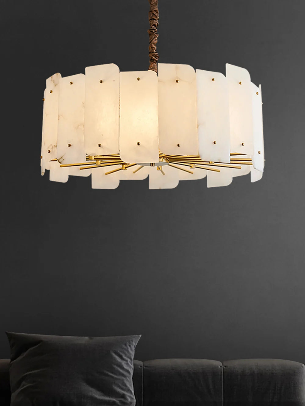 Alabaster Lorry Round Copper Chandelier